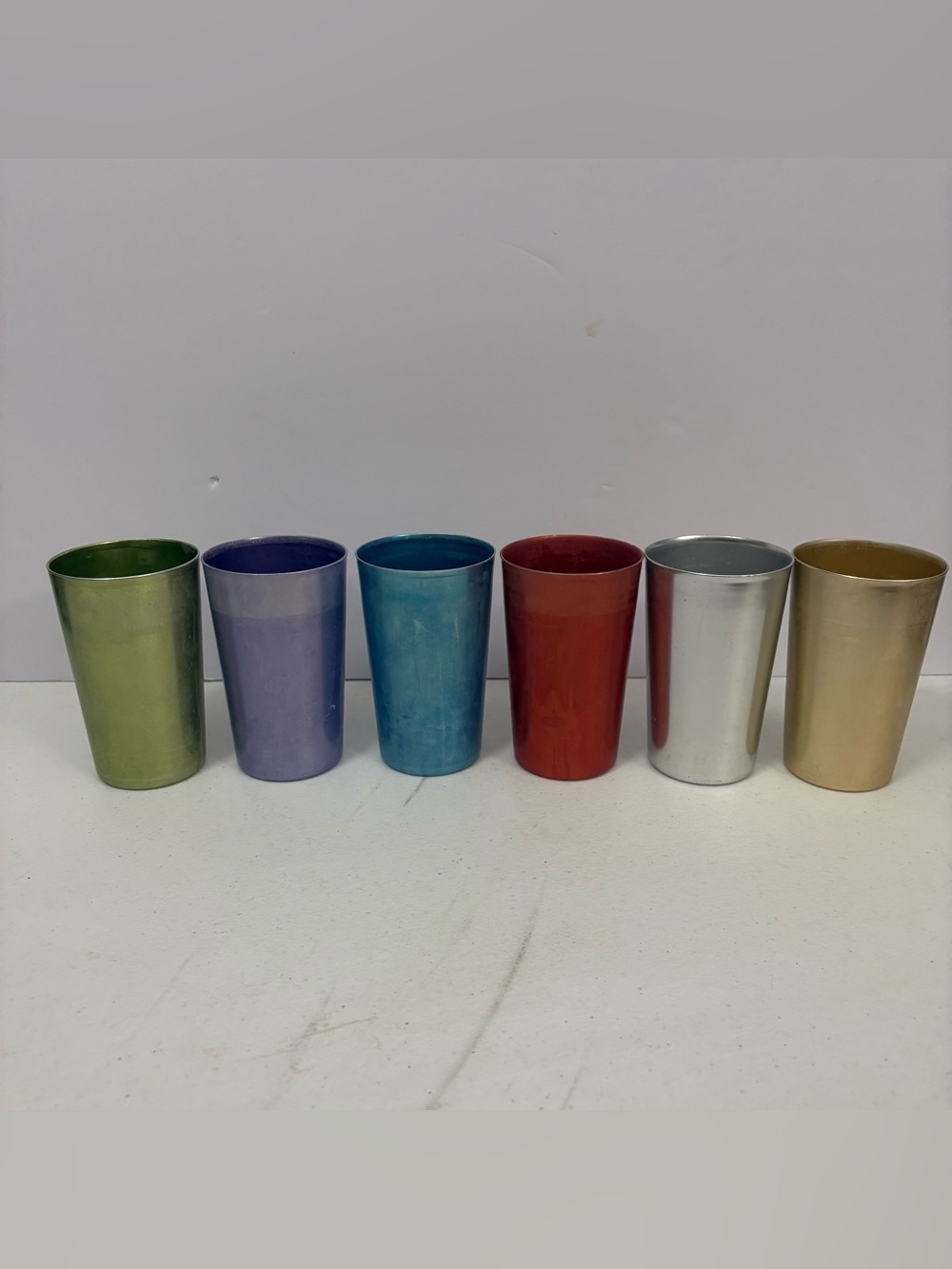 Vintage MCM Bascal Italy Aluminum Tumblers Cups Bright Colors 8oz Set Of 6